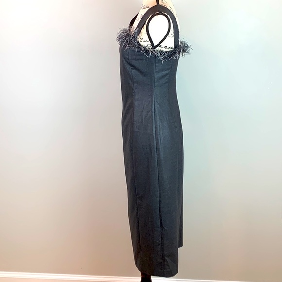 Armani Exchange Faux Feather Trim Wool Blend Midi Dress - Picture 3 of 7